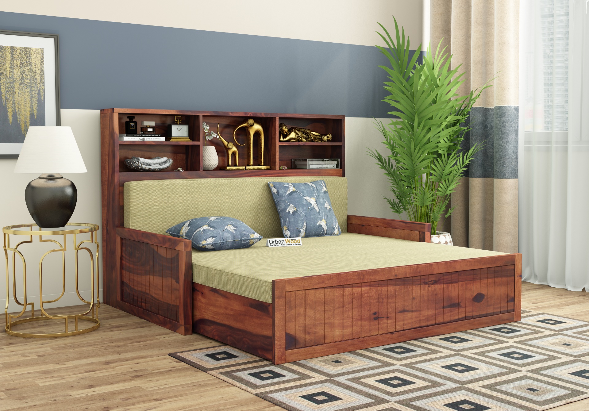 Relic Sofa Cum Bed with Storage ( Teak Finish )