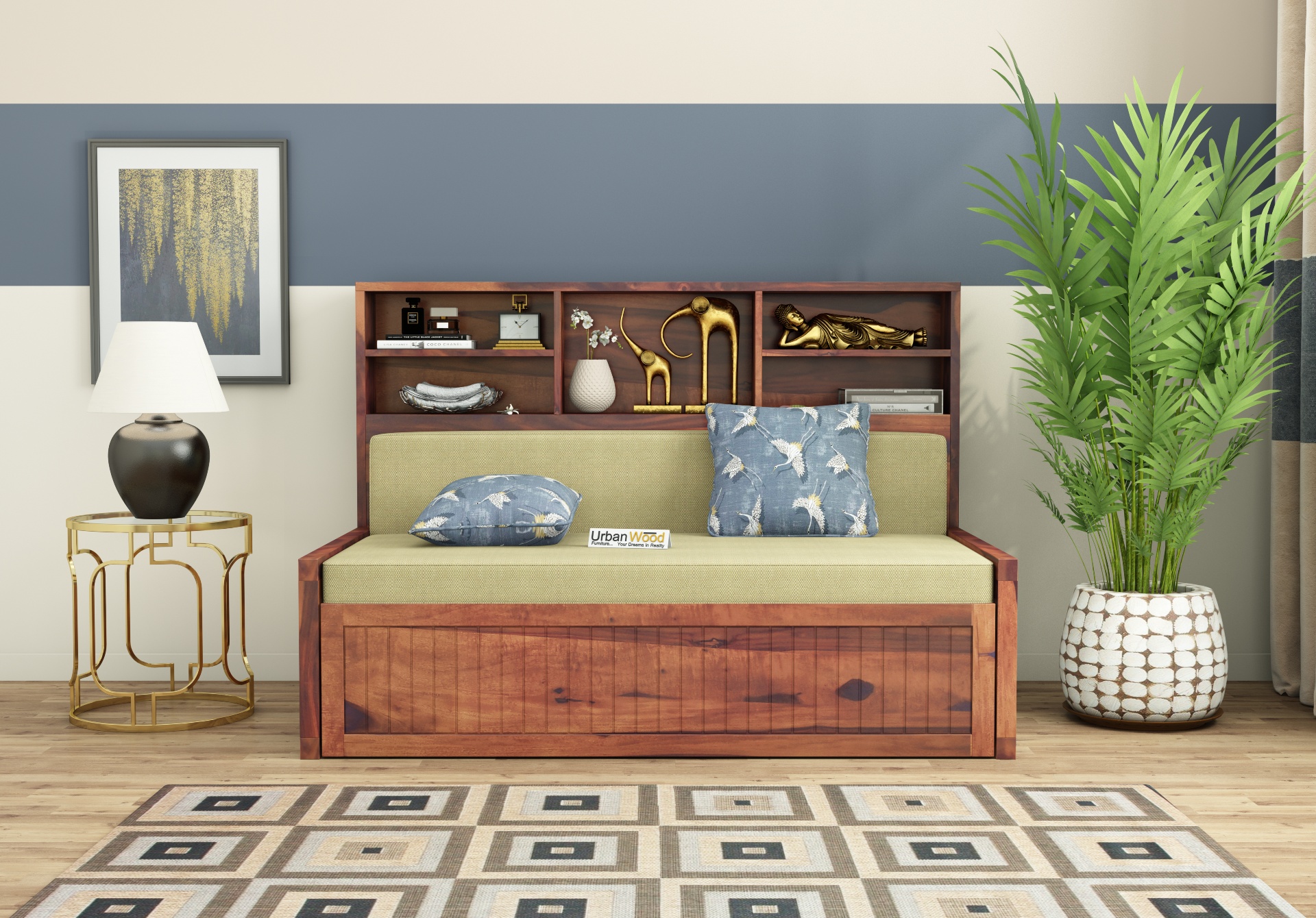 Relic Sofa Cum Bed with Storage ( Teak Finish )