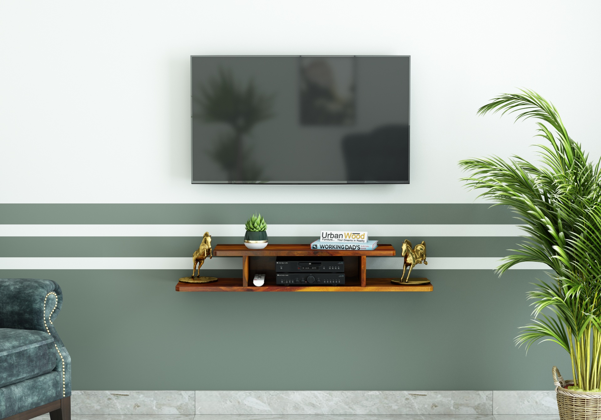 Talle Wooden Wall Mount TV Unit <small>(Honey Finish)</small>