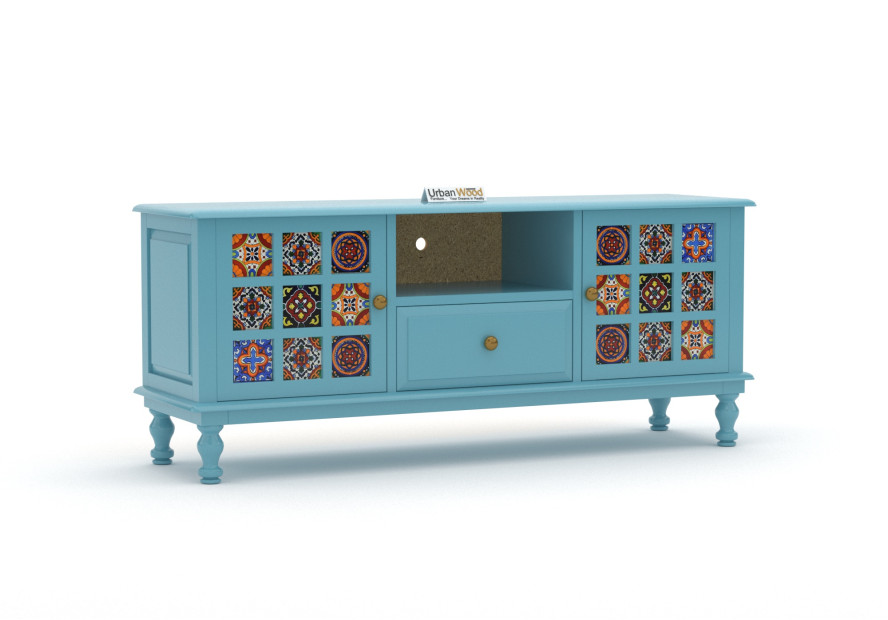 Buy Relay Solid Wood TV Unit (Sky Blue) Online in India | UrbanWood
