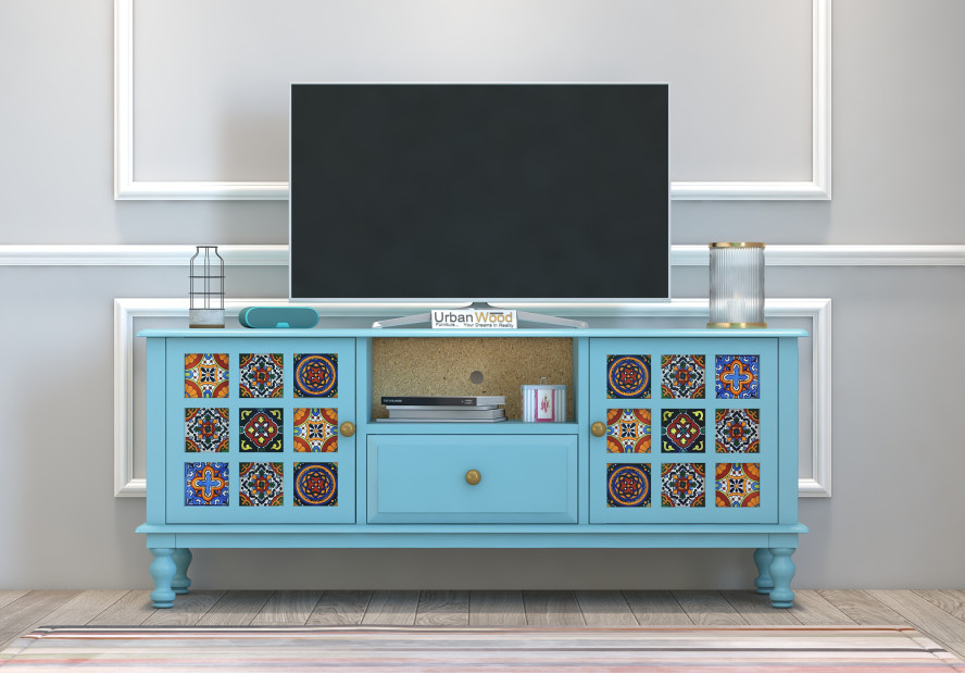Buy Relay Solid Wood TV Unit (Sky Blue) Online in India | UrbanWood