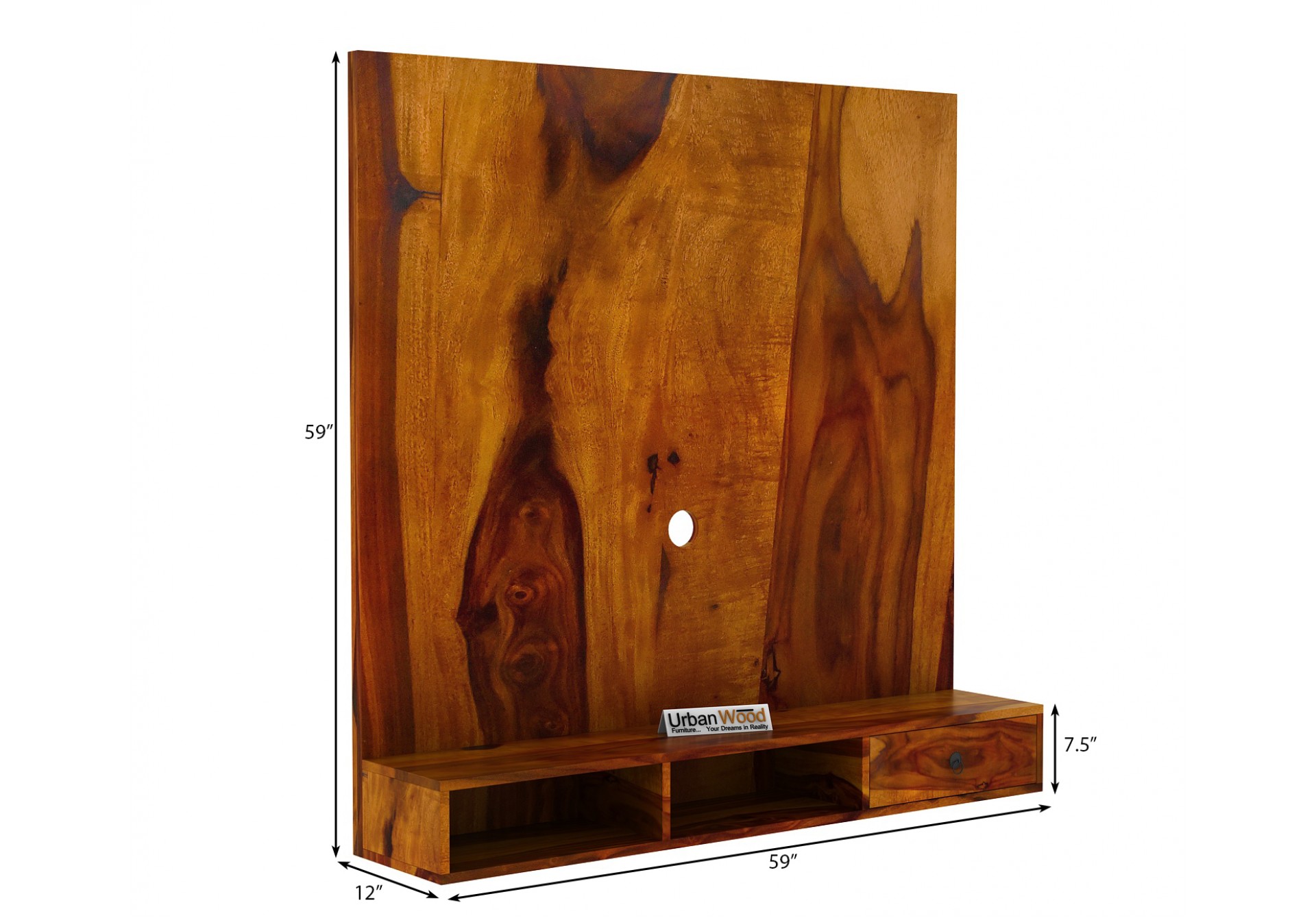 Ource Wooden Wall Mount TV Unit (Honey Finish)