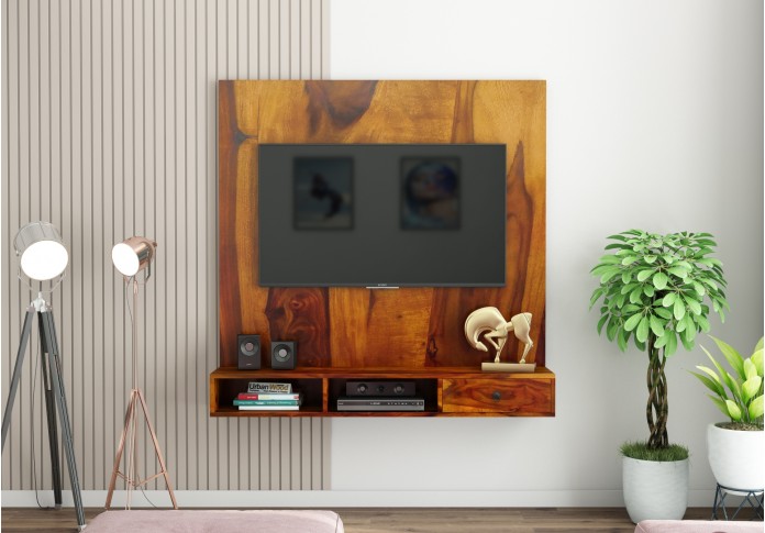 Ource Wooden Wall Mount TV Unit (Honey Finish)