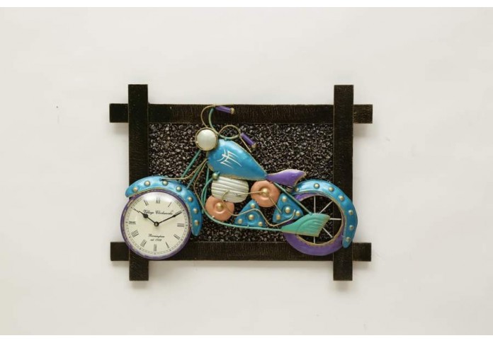 Metal Bike wall Clock With wooden frame