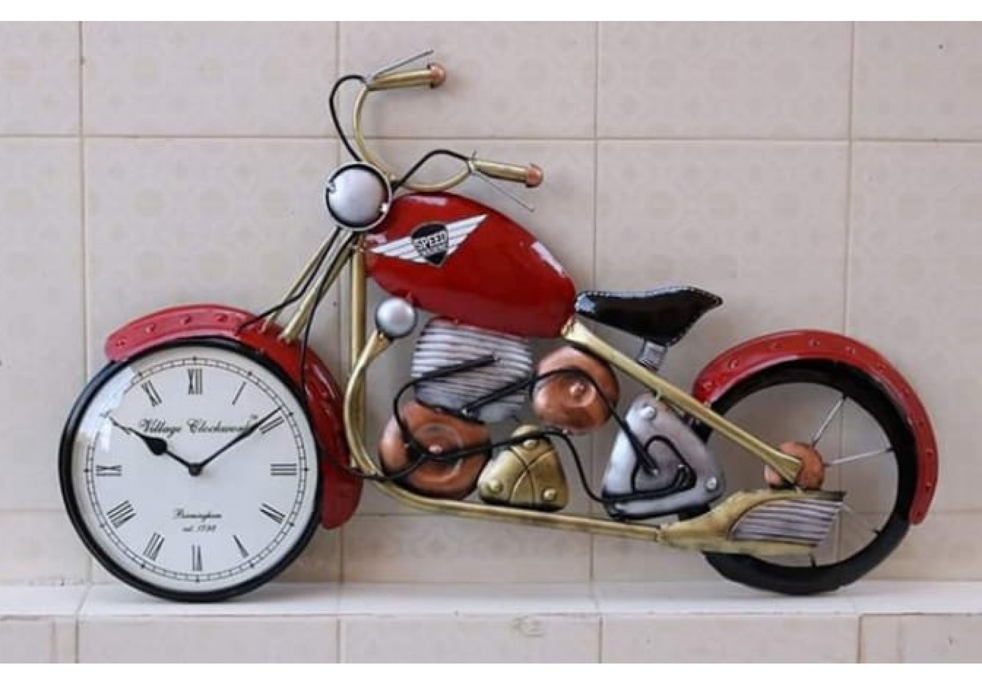 Metal Red Bike With Clock wall Decor