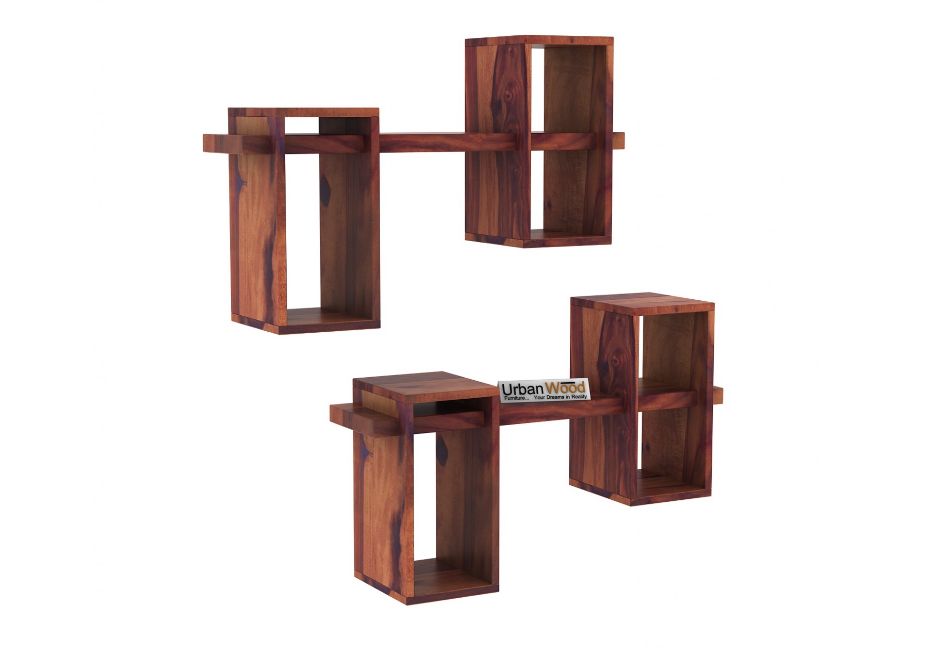 Bea Wooden Wall Shelves (Teak Finish)