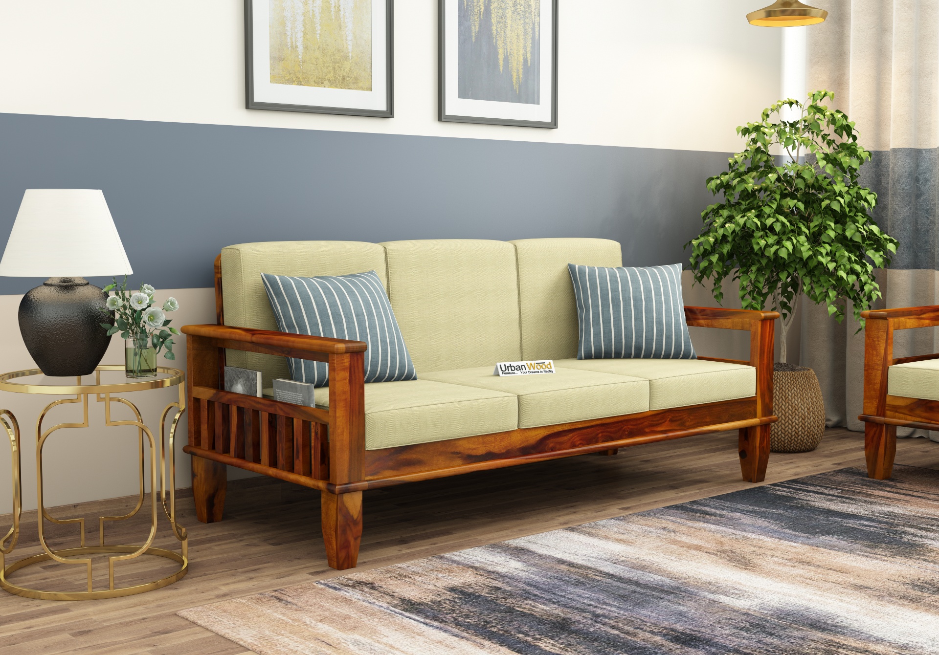 Freshlyn 3 Seater Wooden Sofa ( Honey Finish )