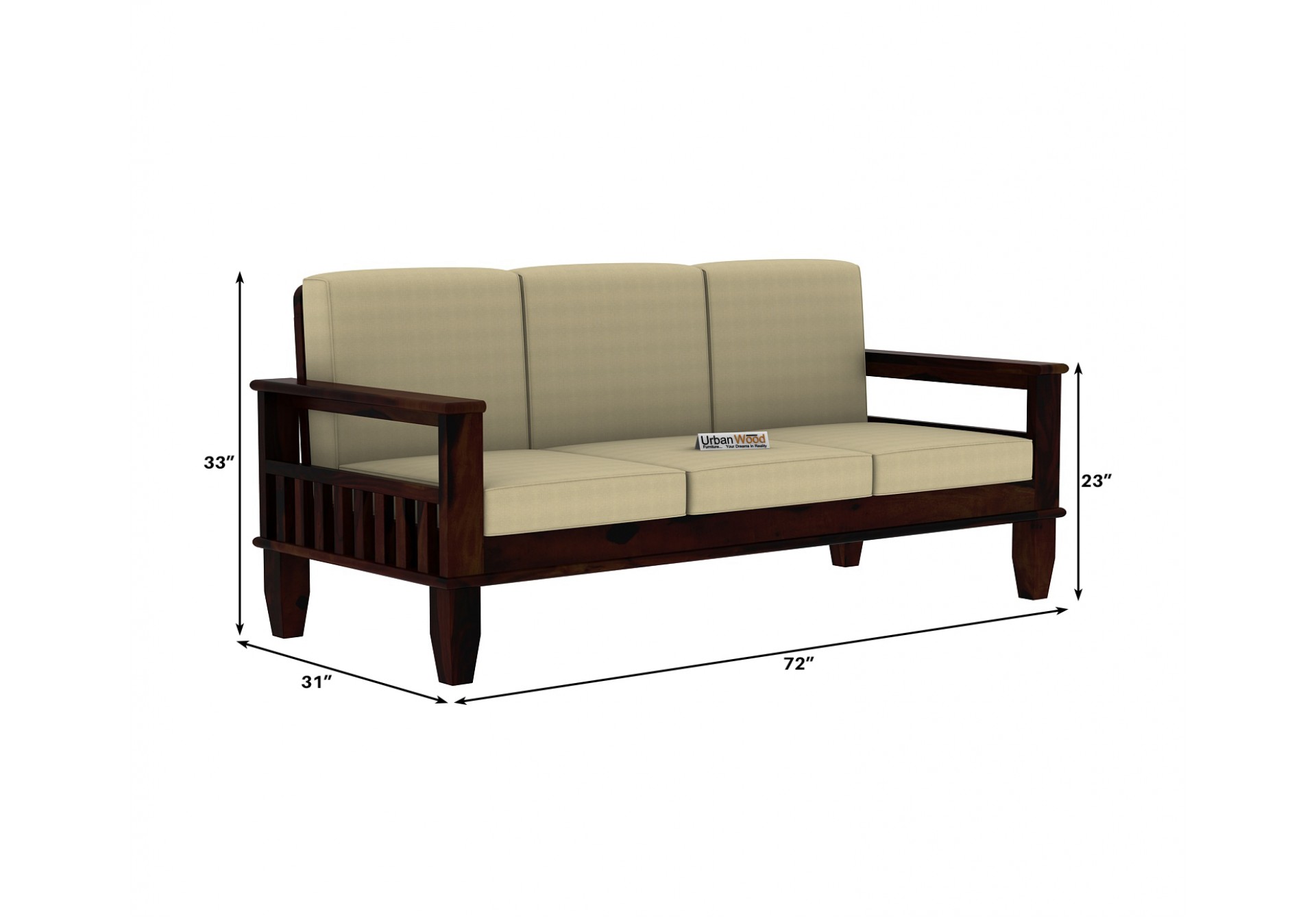 Freshlyn 3 Seater Wooden Sofa ( Walnut Finish )