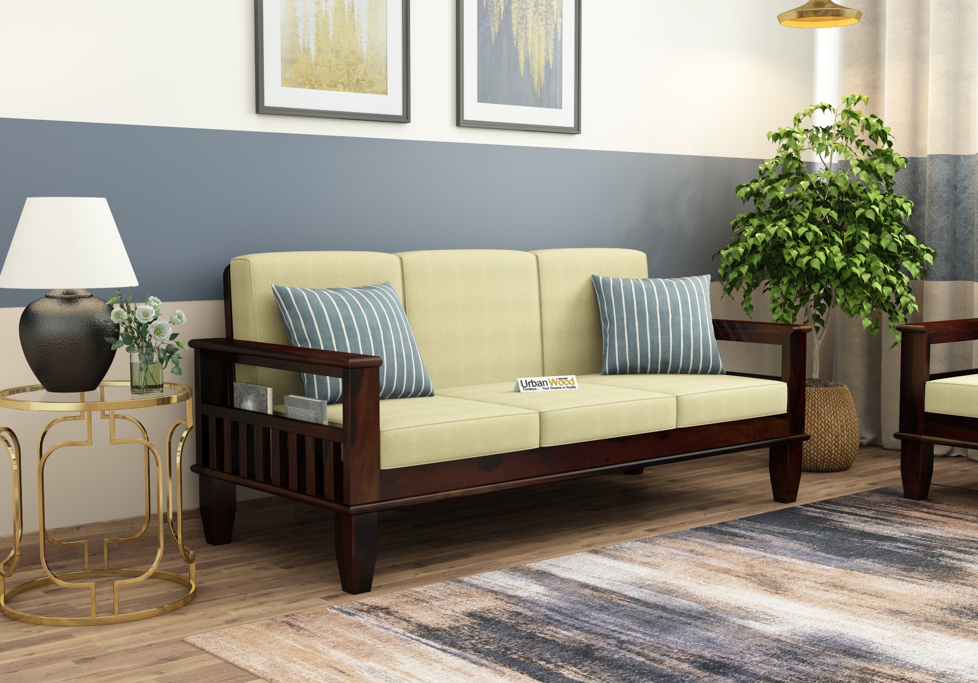 Freshlyn 3 Seater Wooden Sofa ( Walnut Finish )