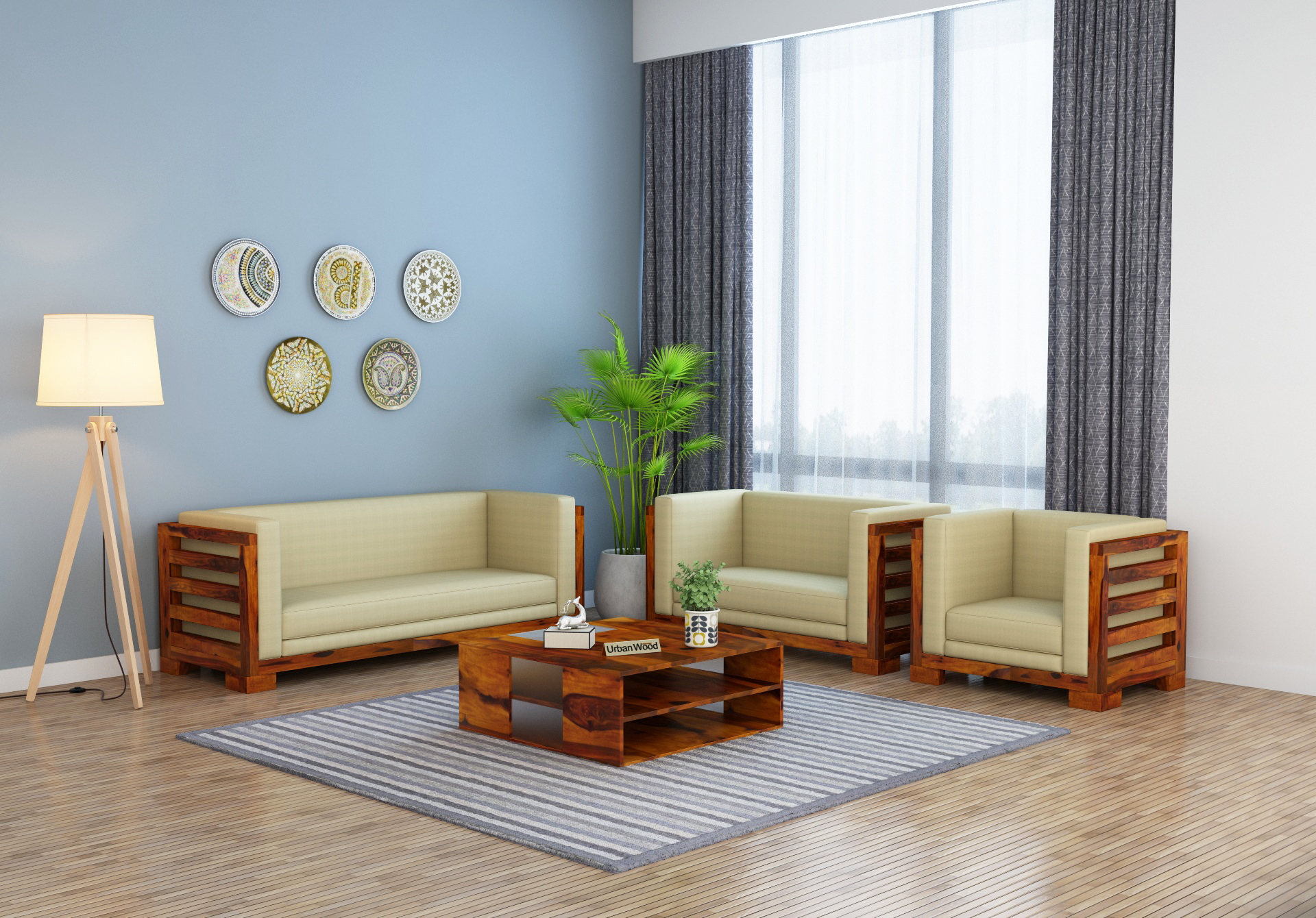 Modway Wooden Sofa Set <small>(3+2+1) Seater ( Honey Finish )</small>