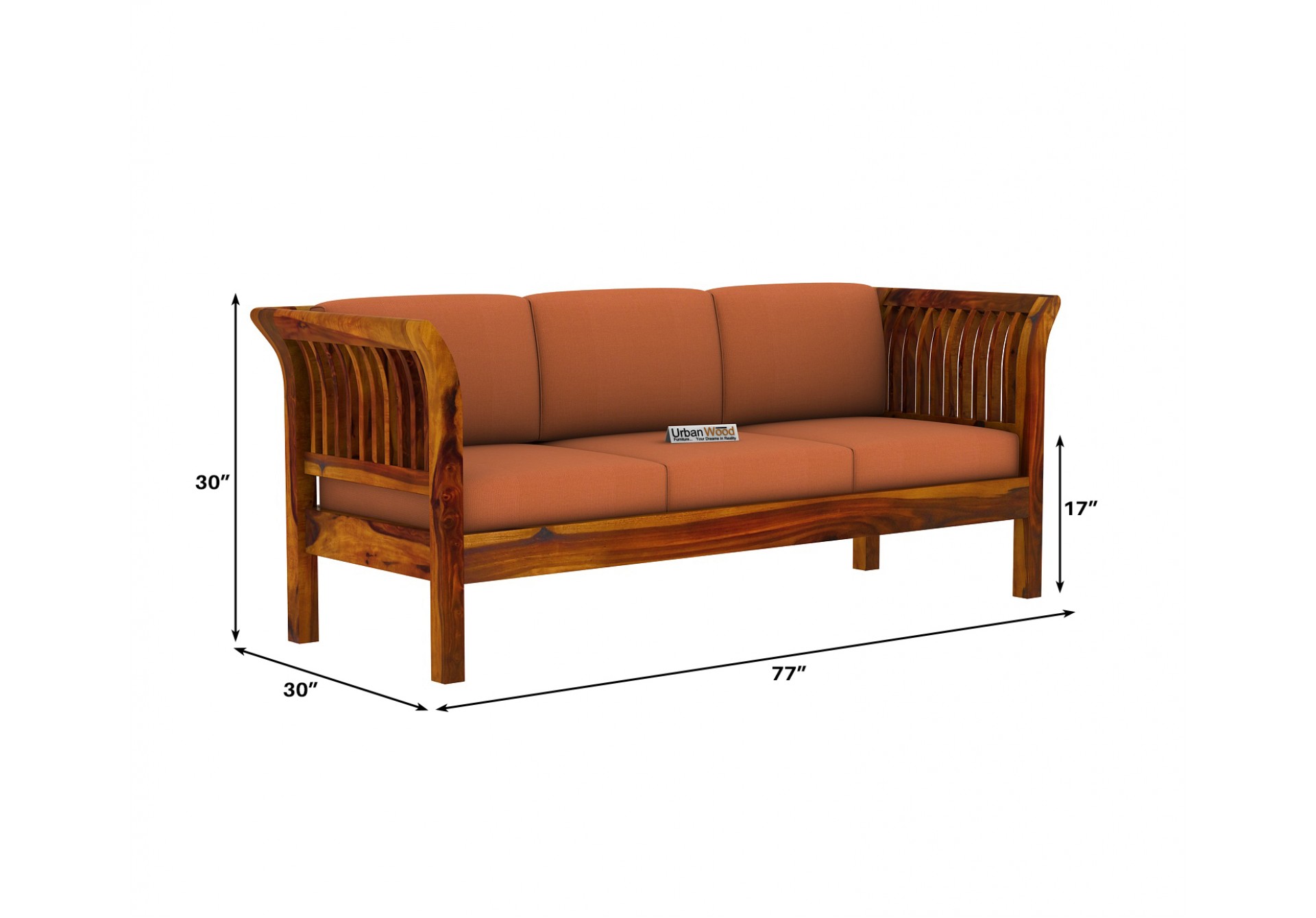 Crispin 3 Seater Wooden Sofa ( Honey Finish )