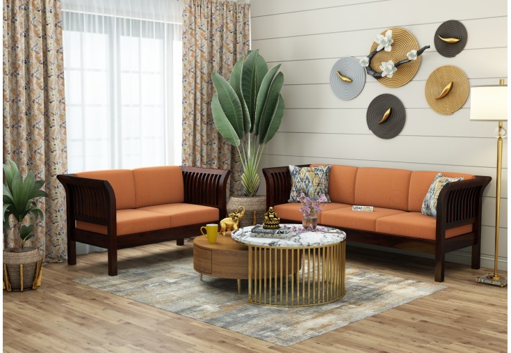 Crispin 3+2 Seater Wooden Sofa Set ( Walnut Finish )
