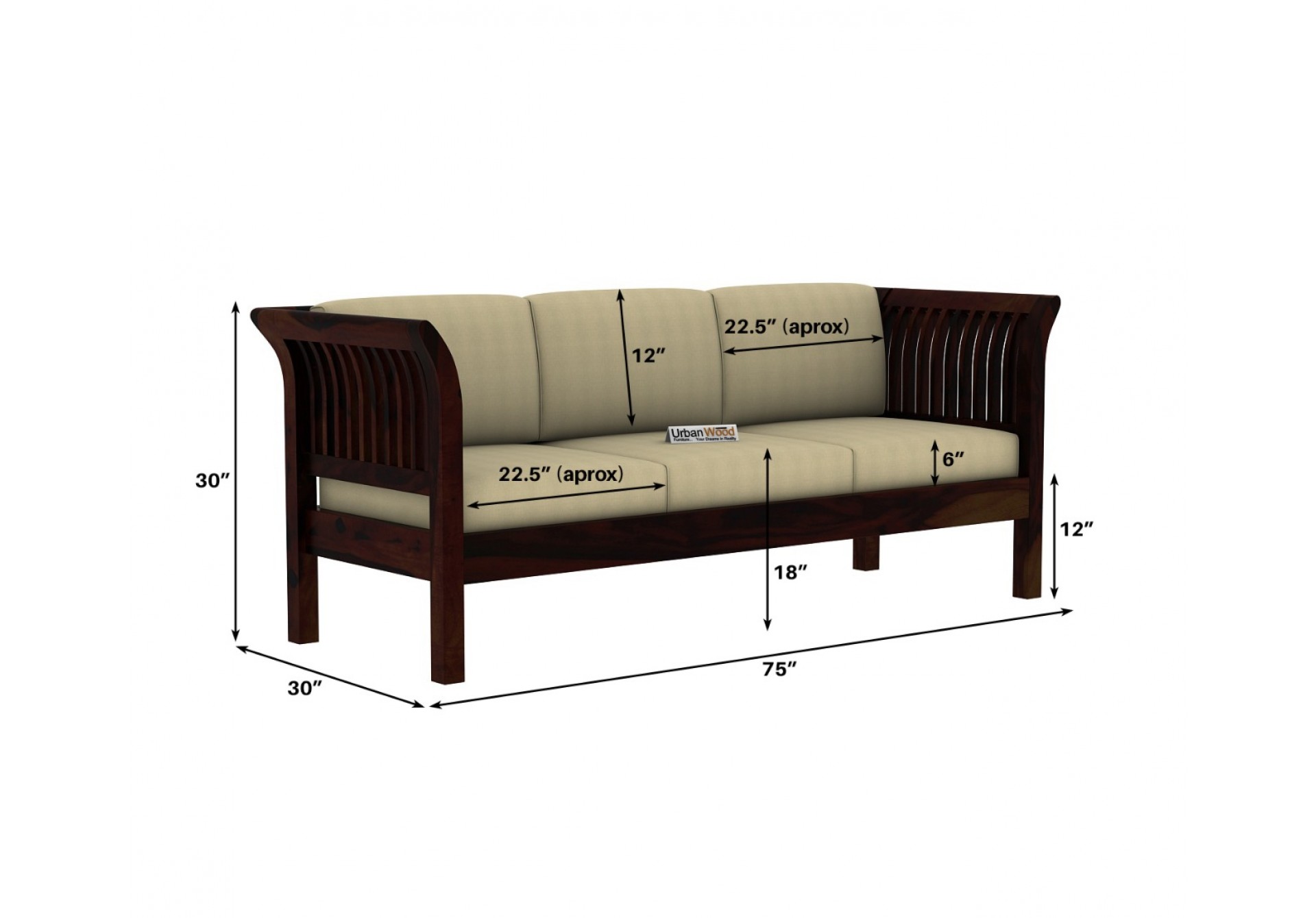 Custom Wooden Sofa Set (3+1+1) Seater ( Walnut Finish )