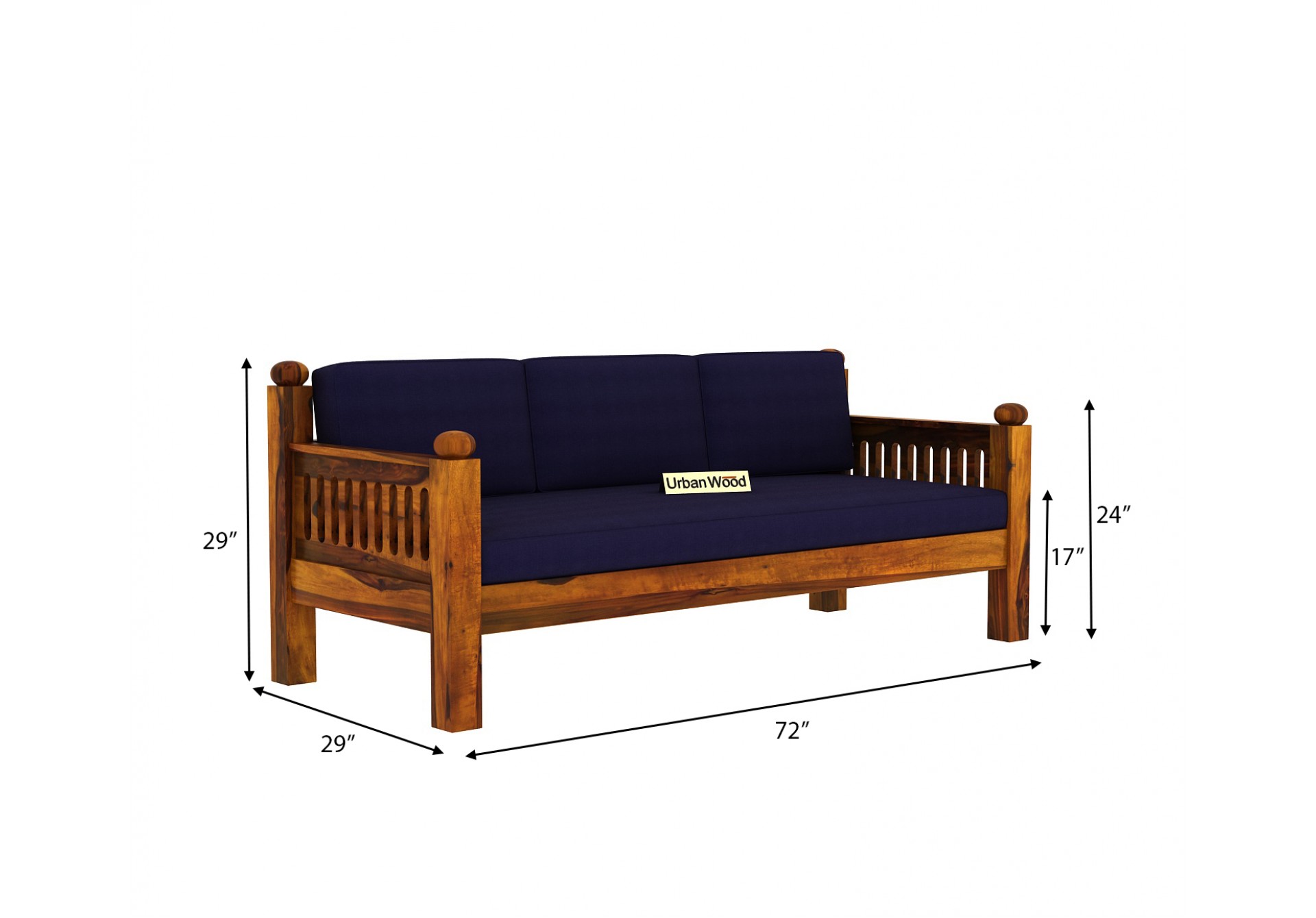 Grey Space Wooden Sofa Set 3+1+1 Seater ( Honey Finish, Navy blue )