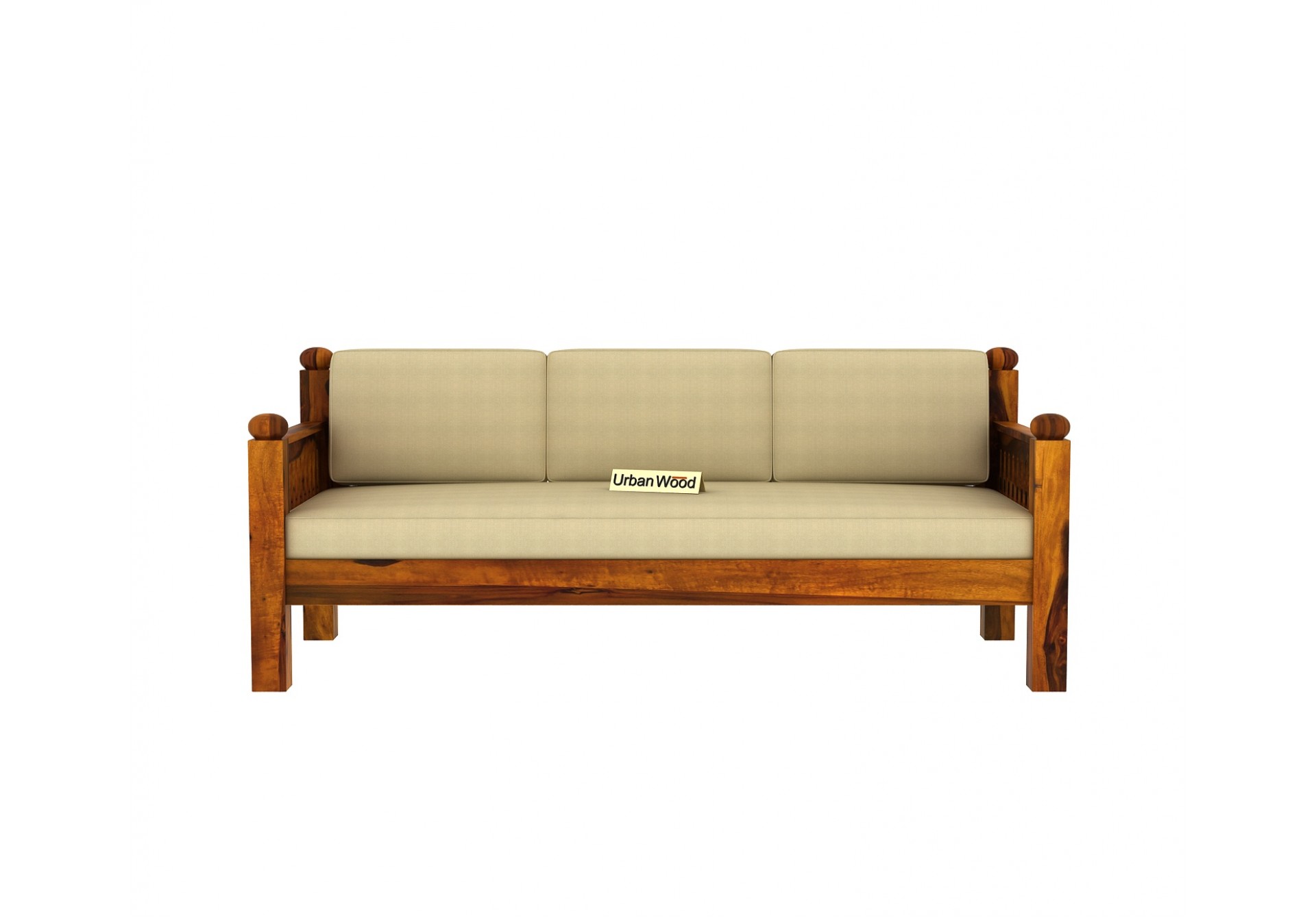 Grey Space Wooden Sofa Set 3+1+1 Seater ( Honey Finish, Sepia cream )