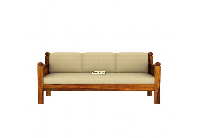Grey Space Wooden Sofa Set 3+1+1 Seater ( Honey Finish, Sepia cream )