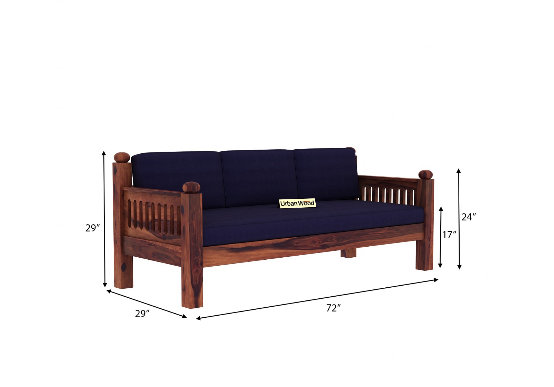 Grey Space Wooden Sofa Set 3+1+1 Seater ( Teak Finish, Navy blue )