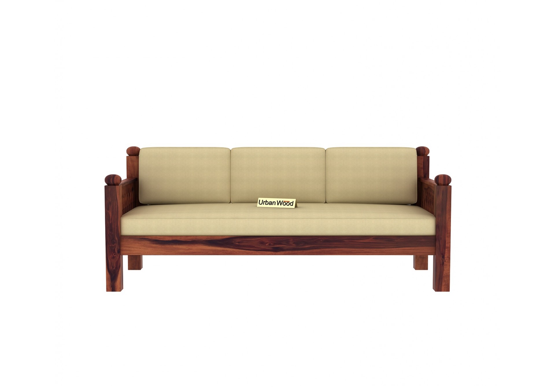 Grey Space Wooden Sofa Set 3+1+1 Seater ( Teak Finish, Sepia cream )