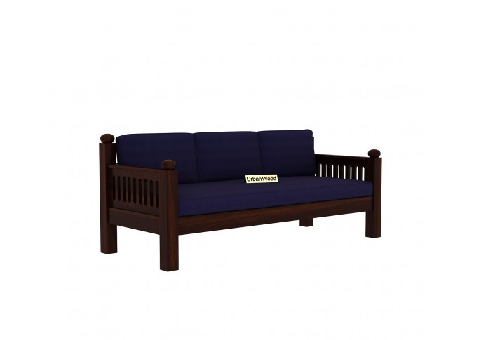Grey Space Wooden Sofa Set 3+1+1 Seater ( Walnut Finish, Navy blue )