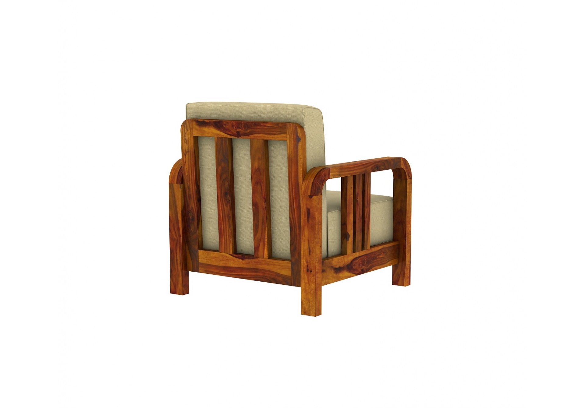 HomeBregg Wooden Sofa Set 3+1+1 Seater ( Honey Finish, Sepia cream)