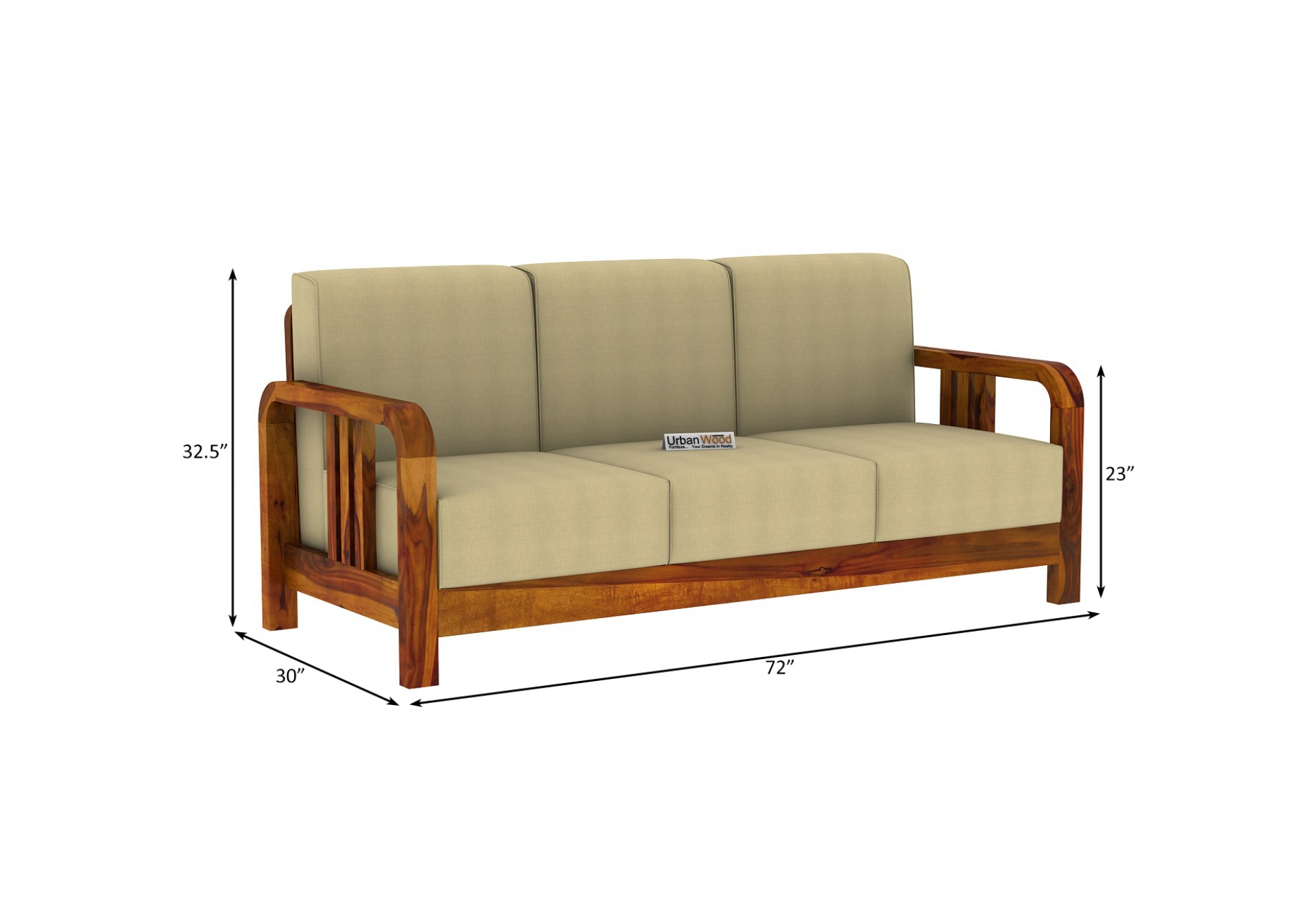 HomeBregg Wooden Sofa Set 3+1+1 Seater ( Honey Finish, Sepia cream)
