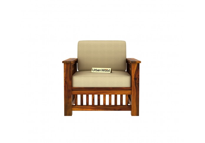 HomeBregg Wooden Sofa Set 3+1+1 Seater ( Honey Finish, Sepia cream )