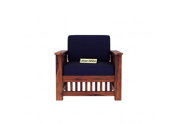 HomeBregg Wooden Sofa Set 3+1+1 Seater ( Teak Finish, Navy Blue )