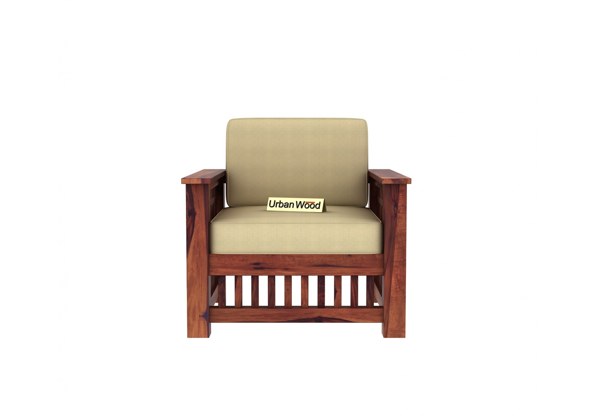 HomeBregg Wooden Sofa Set 3+1+1 Seater ( Teak Finish, Sepia cream )