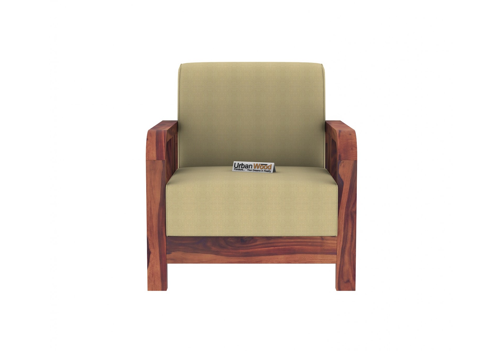 HomeBregg Wooden Sofa Set 3+1+1 Seater ( Teak Finish, Sepia cream)