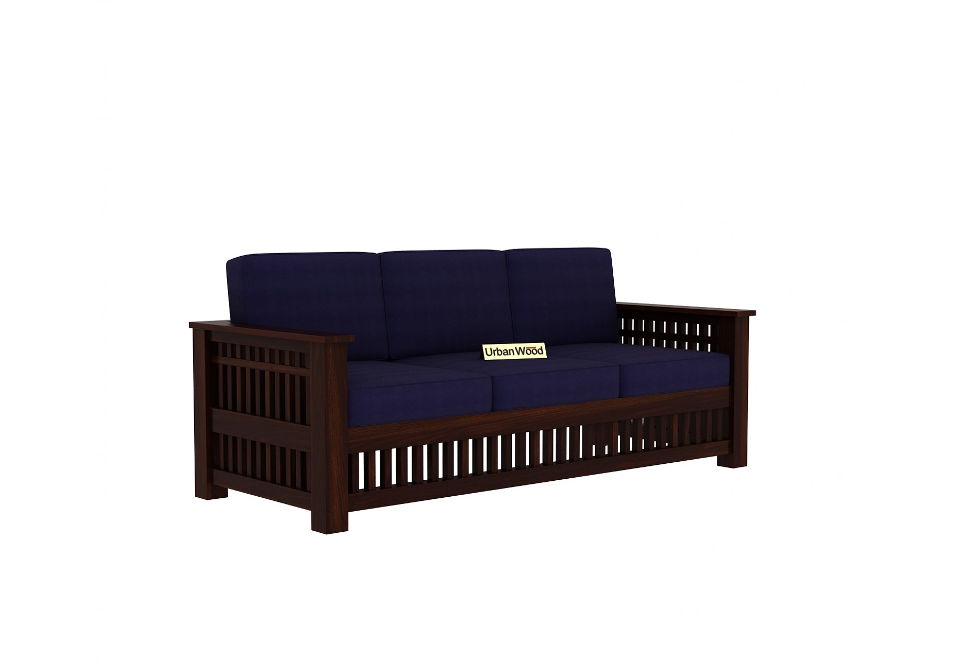 HomeBregg Wooden Sofa Set 3+1+1 Seater ( Walnut Finish, Navy Blue )