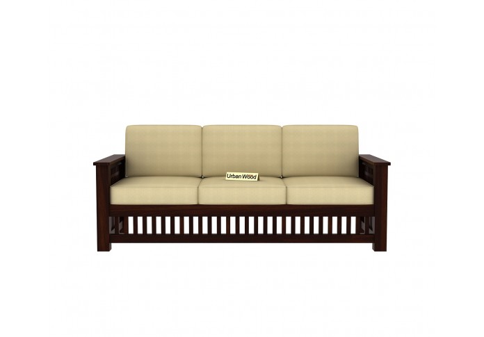 HomeBregg Wooden Sofa Set 3+1+1 Seater ( Walnut Finish, Sepia cream )