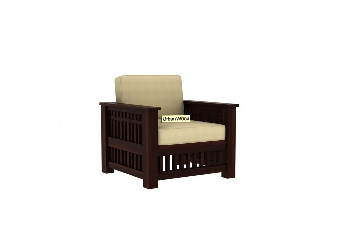 HomeBregg Wooden Sofa Set 3+1+1 Seater ( Walnut Finish, Sepia cream )