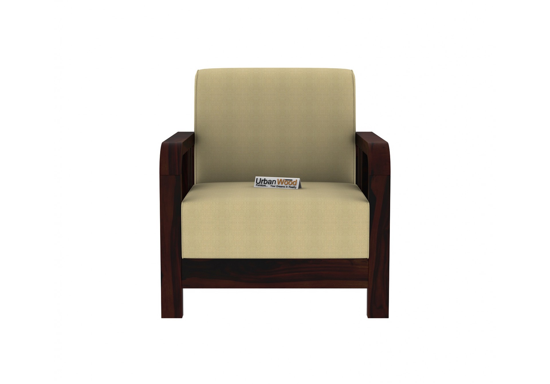 HomeBregg Wooden Sofa Set 3+1+1 Seater ( Walnut Finish, Sepia cream)