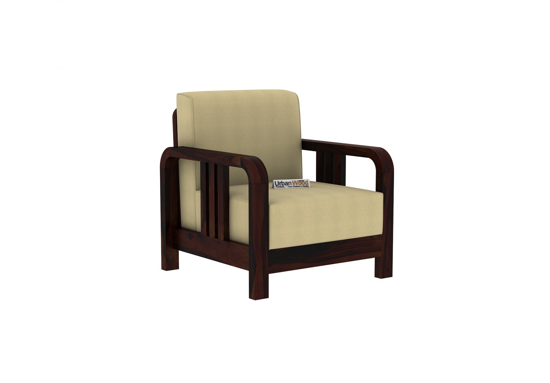 HomeBregg Wooden Sofa Set 3+1+1 Seater ( Walnut Finish, Sepia cream)