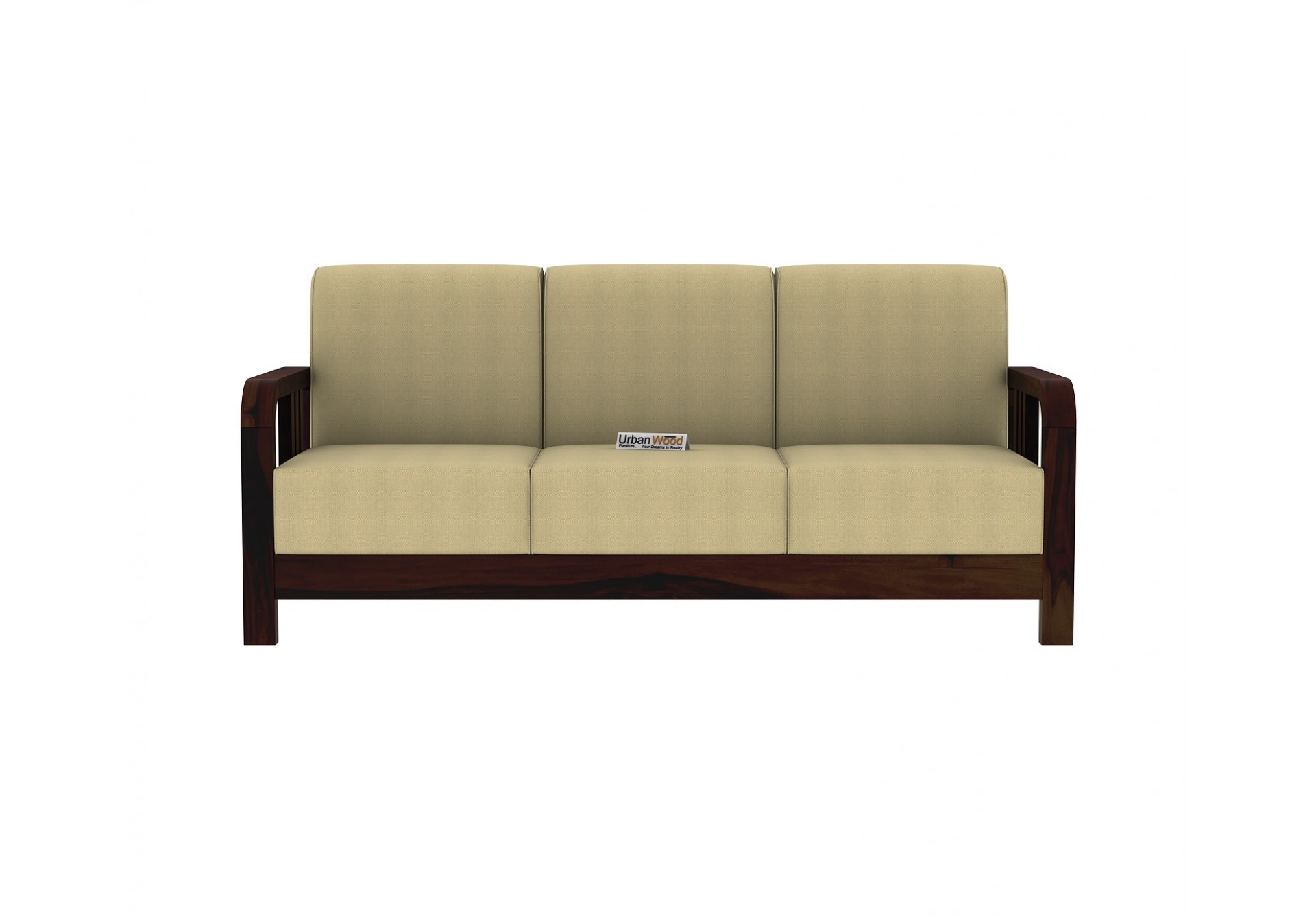HomeBregg Wooden Sofa Set 3+1+1 Seater ( Walnut Finish, Sepia cream)