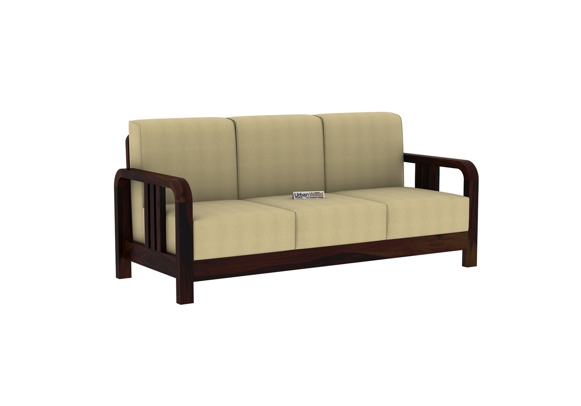 HomeBregg Wooden Sofa Set 3+1+1 Seater ( Walnut Finish, Sepia cream)