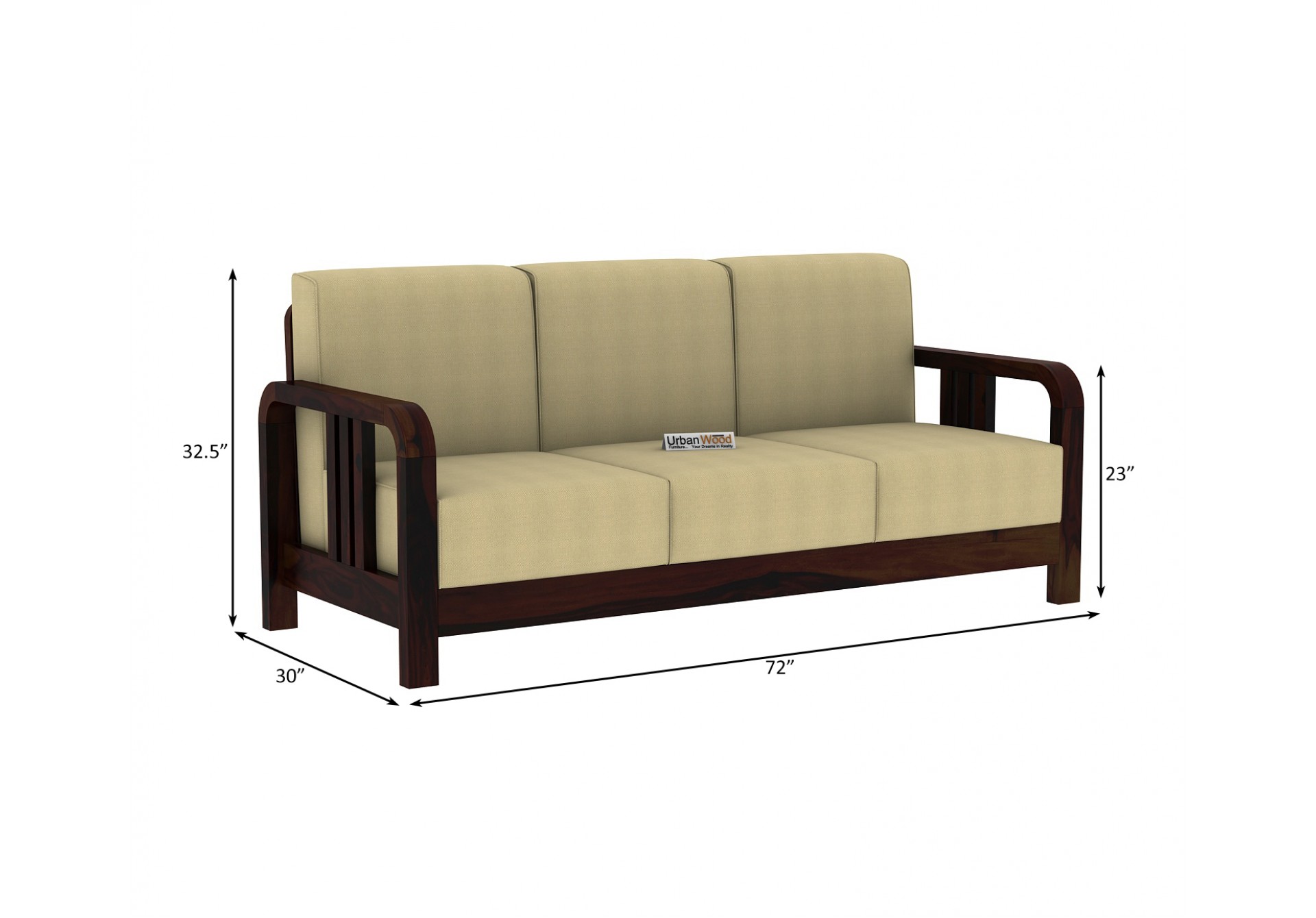 HomeBregg Wooden Sofa Set 3+1+1 Seater ( Walnut Finish, Sepia cream)