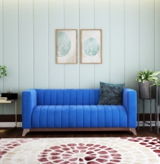 Lotus 3 Seater Sofa ( Velvet , Sapphire Blue )